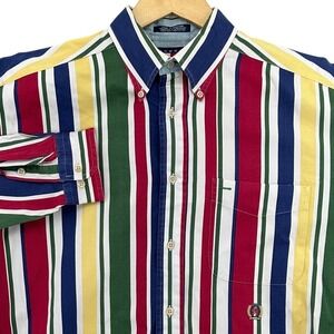 VTG 90s Tommy Hilfiger Multi Color Striped Button Down Shirt SZ M 100% Cotton